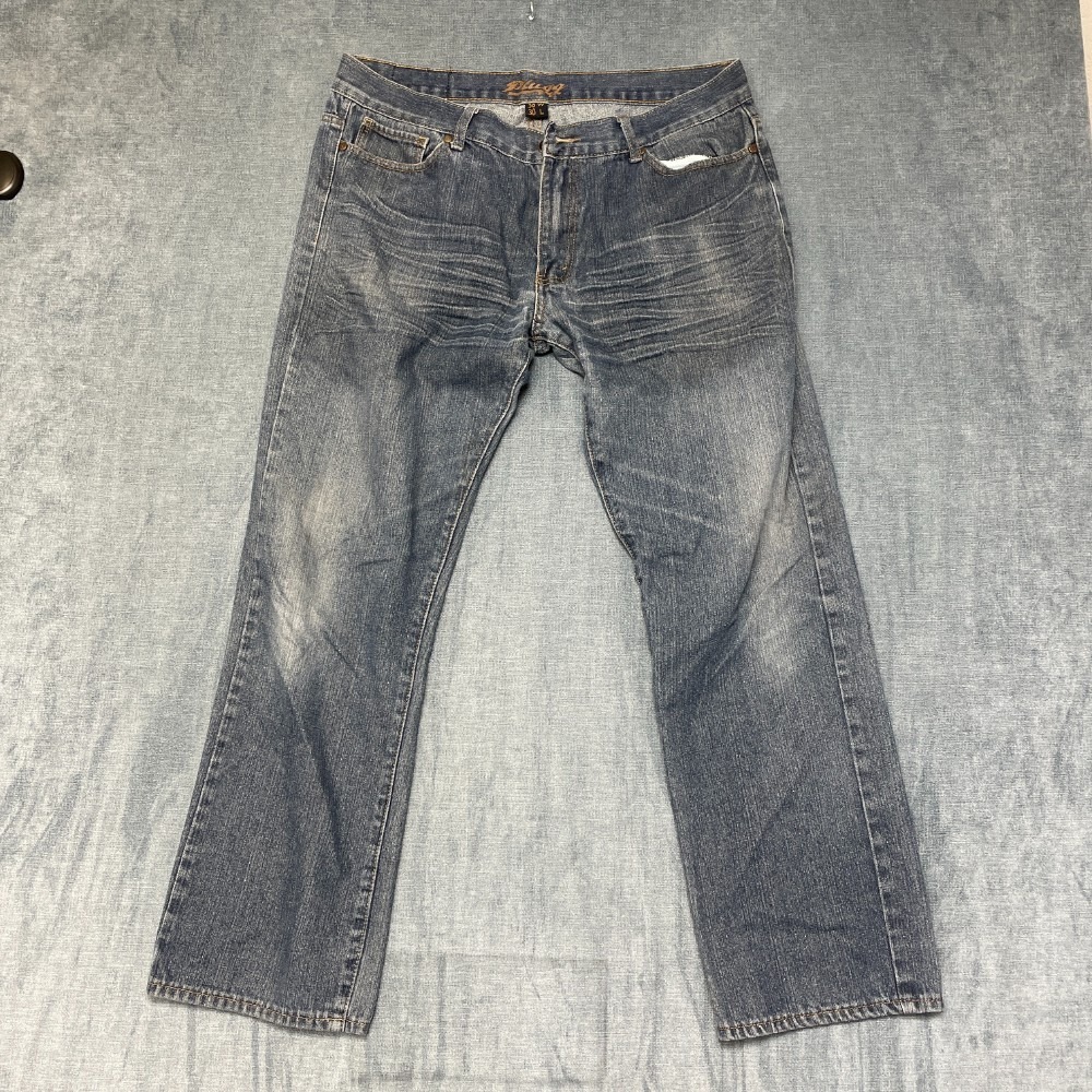 Vintage Plugg Jeans Mens 36x30 Blue Denim 5 Pocket Whiskering Zip Fly Retro